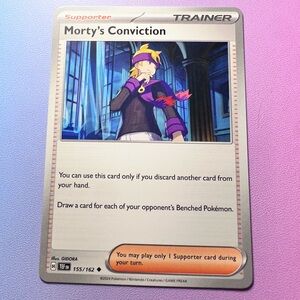 morty’s conviction - 155/162 (uncommon) — pokemon: temporal forces